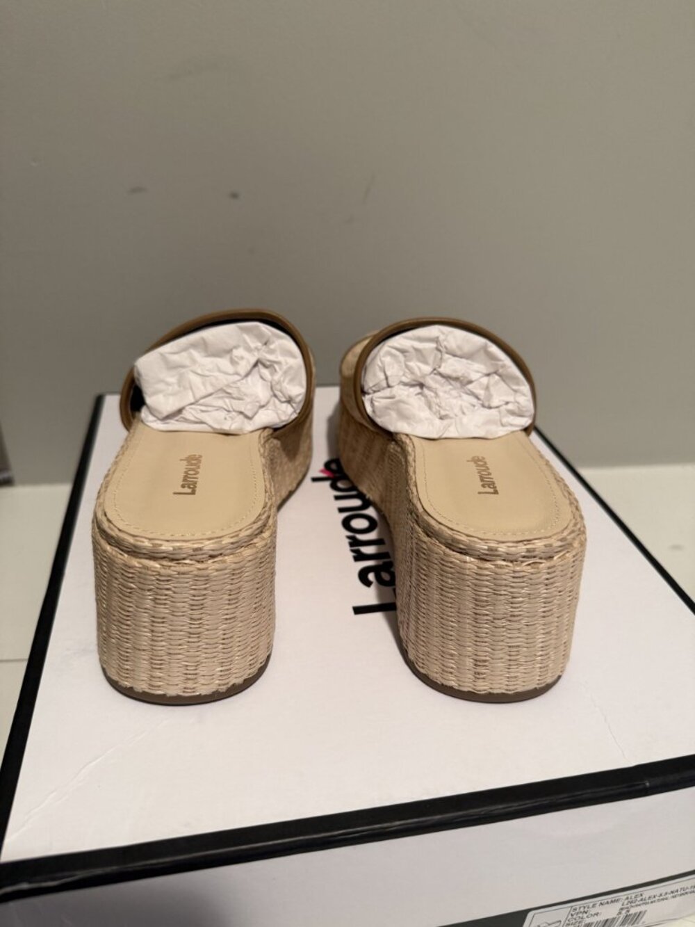 NWB Larroude Alex Platform Mules Sandals Raffia Natural Size 5.5 $315 [jb] - Picture 12 of 16